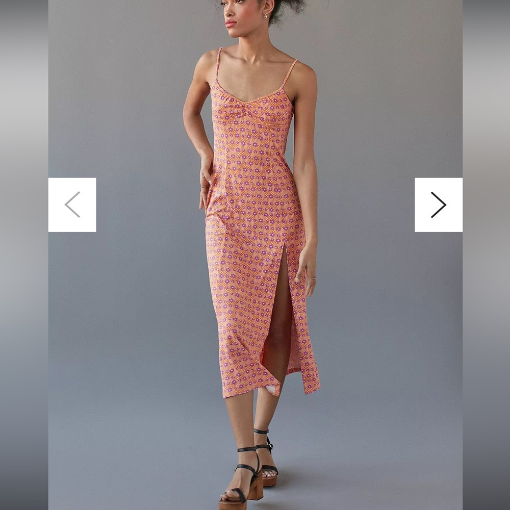 Urban Outfitters UO Orange Floral Arna Midi Slip Dress Size Small